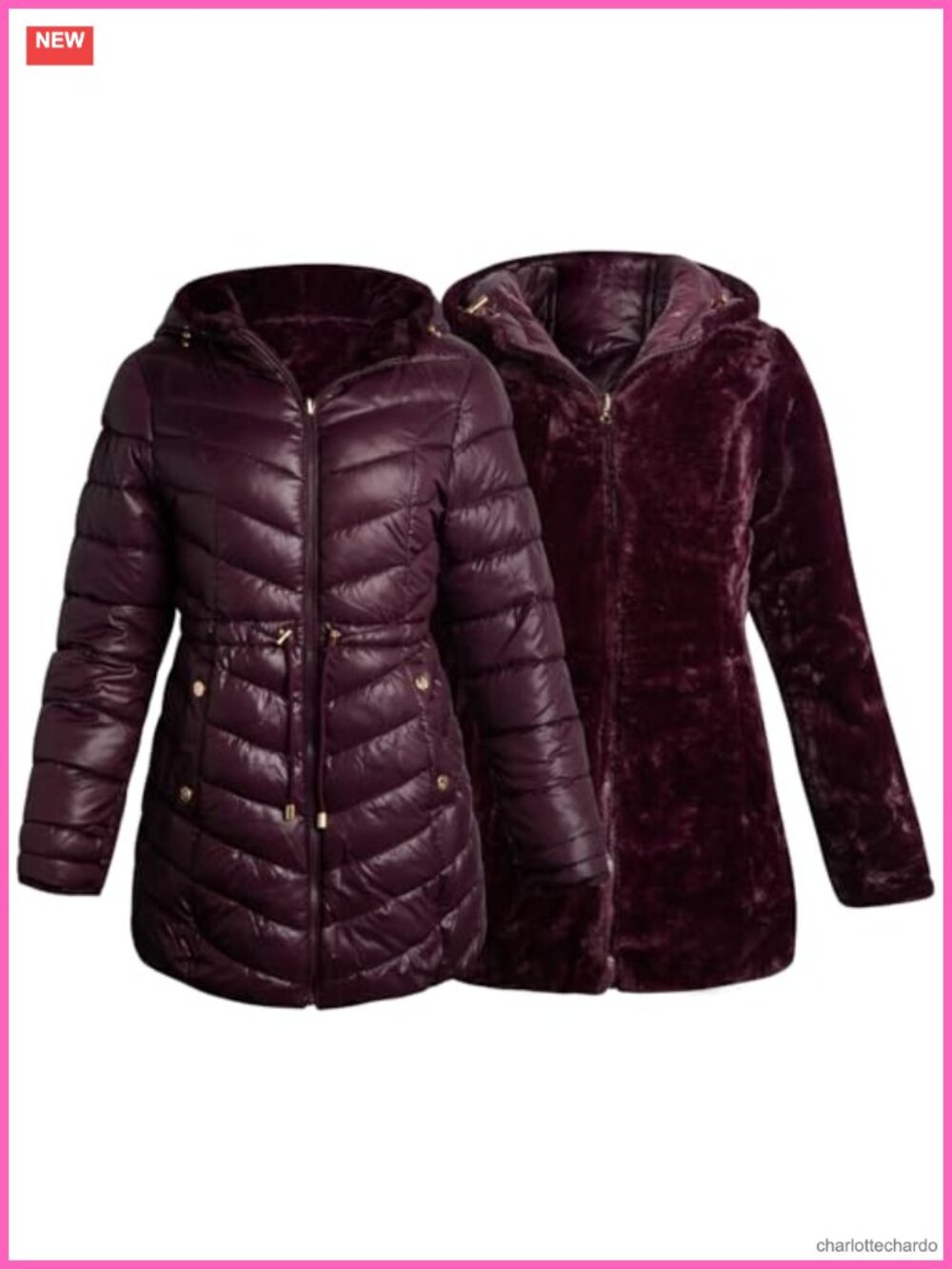 Reversible Long Puffer Coat Faux Fur Lined Hooded Quilted